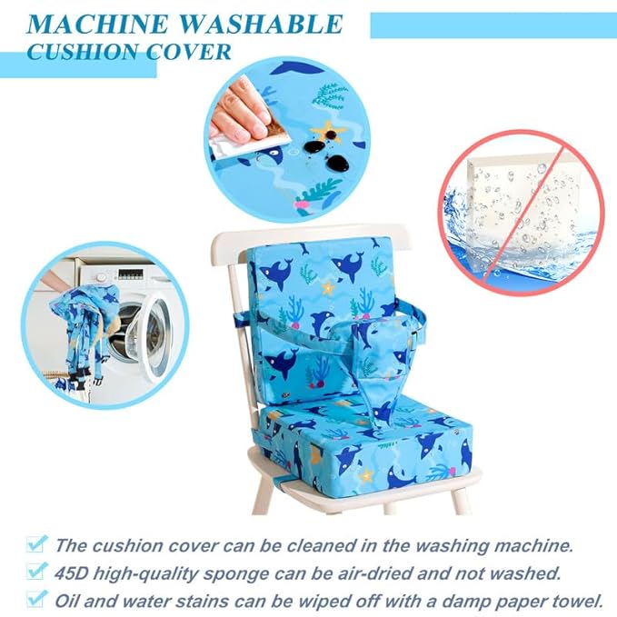 Toddler Booster Seat for Dining Table, Dinosaur Booster Seat for Table with Backrest and Adjustable Seat Belts Non-Slip Bottom Portable Booster Seat Increasing Cushion for Kid Baby Eating Travel Home