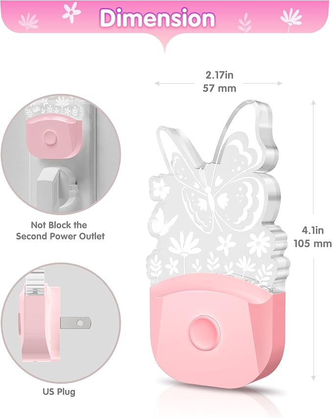 L LOHAS LED Kids Night Light, 8 RGB Color Changing Butterfly Night Lights with Dusk to Dawn Sensor, Acrylic Nursery Nightlight for Baby Room, Toddler Bedroom Decor & Gifts