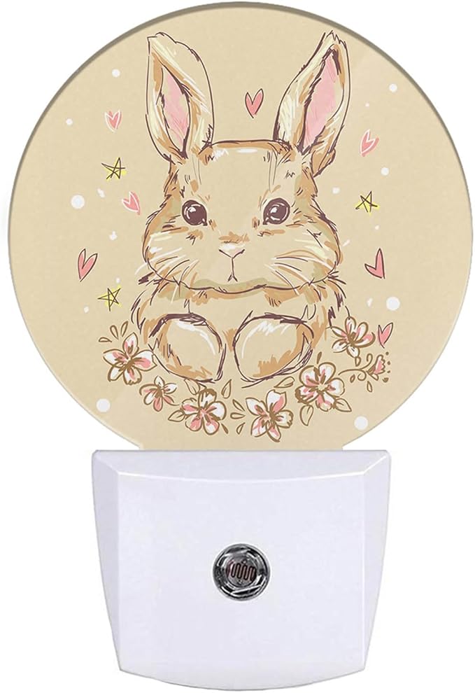 EKOBLA Easter Bunny Night Light Cute Animal Rabbit Hare with Butterfly Boho Plug-in Nightlights Auto Sensor Energy Efficient LED Lamp for Boy Girl Gifts
