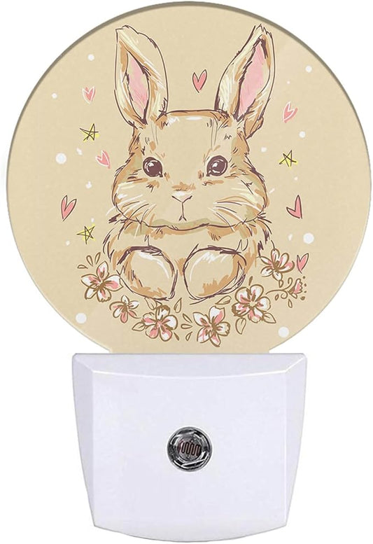 EKOBLA Easter Bunny Night Light Cute Animal Rabbit Hare with Butterfly Boho Plug-in Nightlights Auto Sensor Energy Efficient LED Lamp for Boy Girl Gifts