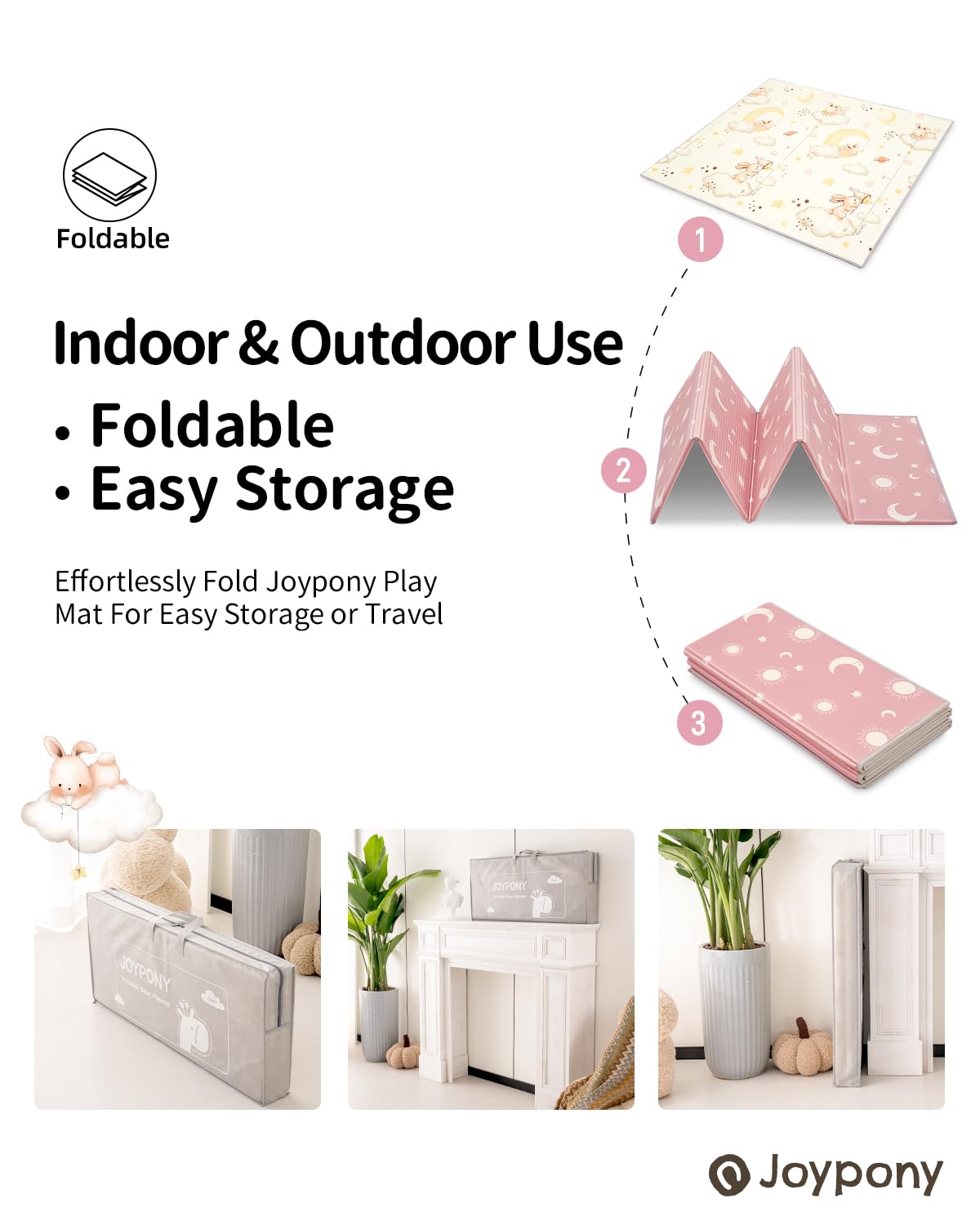 Baby Play Mat, 79" X 71" X 0.6" Extra Large & Thick Reversible Foldable Play Mats for Babies and Toddlers, Anti-Slip Portable Baby Floor Mat for Tummy Time, Baby Mat for Floor with Travel Bag