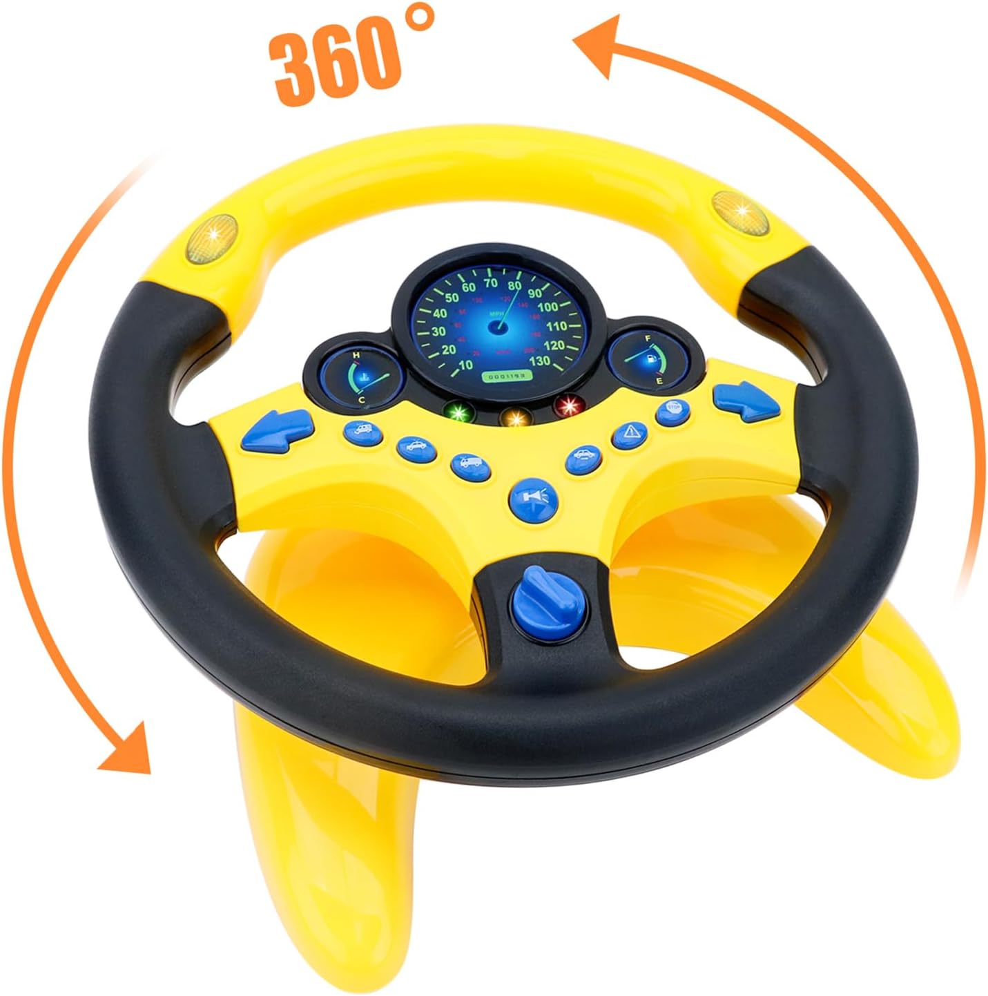 deAO Kids Steering Wheel for Backseat with Car Key Pretend Driving Simulated Driving Steering Wheel Toy with Light and Music Gifts for Kids (Yellow)