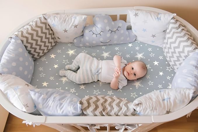 4 Pack Star and Moon Neutral Unisex Fitted Baby Sheets Set for Baby Boys or Girls (Bassinet Sheets)