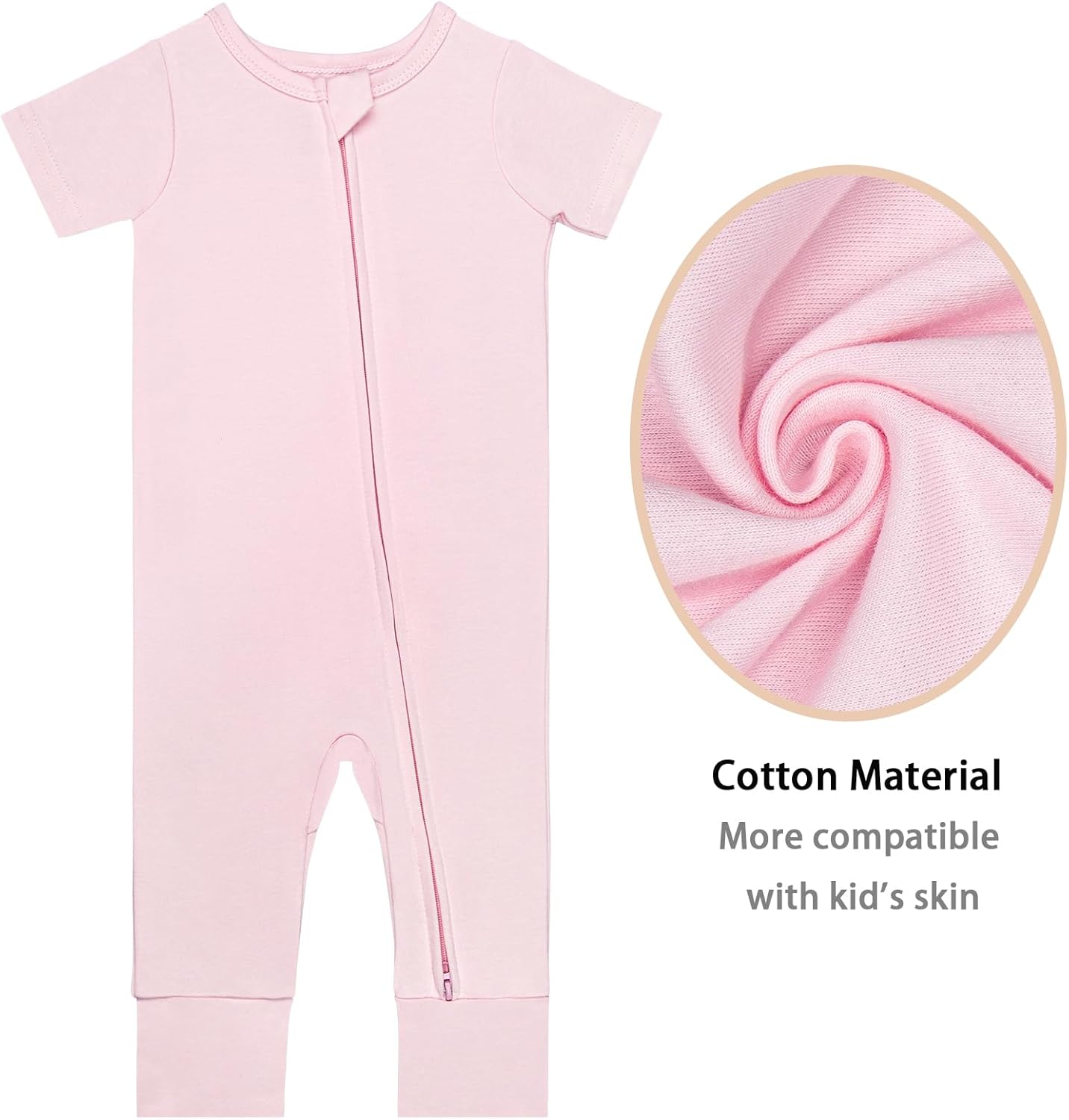 GUISBY Footless Short Sleeve Baby Pajamas with Zipper Cotton Infant Sleepwear
