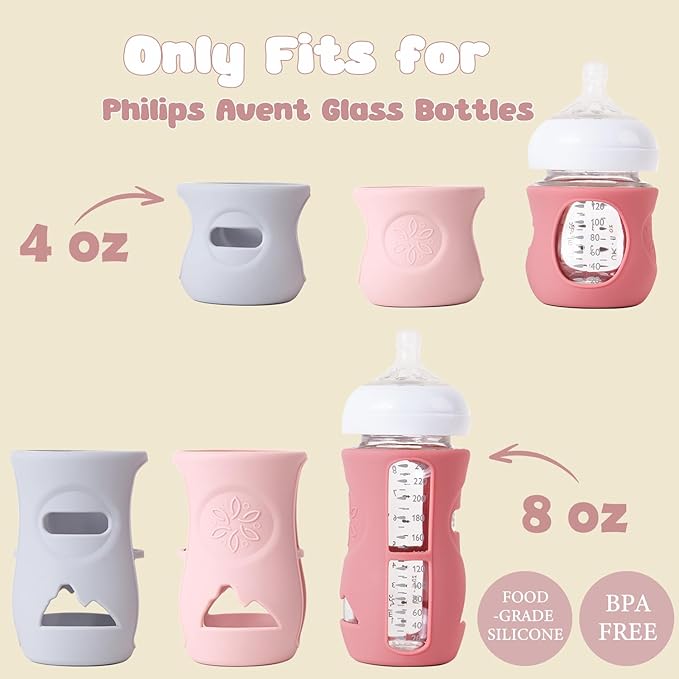 3 Pack Silicone Sleeve for Avent Natural Glass Baby Bottles, Compatible Philips Avent Glass Natural Baby Bottle 4oz