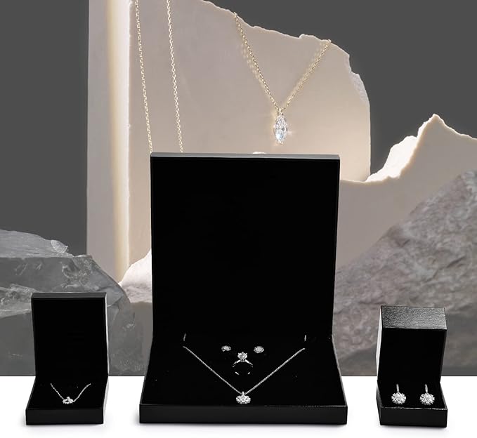 Oirlv Black Jewelry Set Box,Ring/Earrings/Big necklace Gift Case