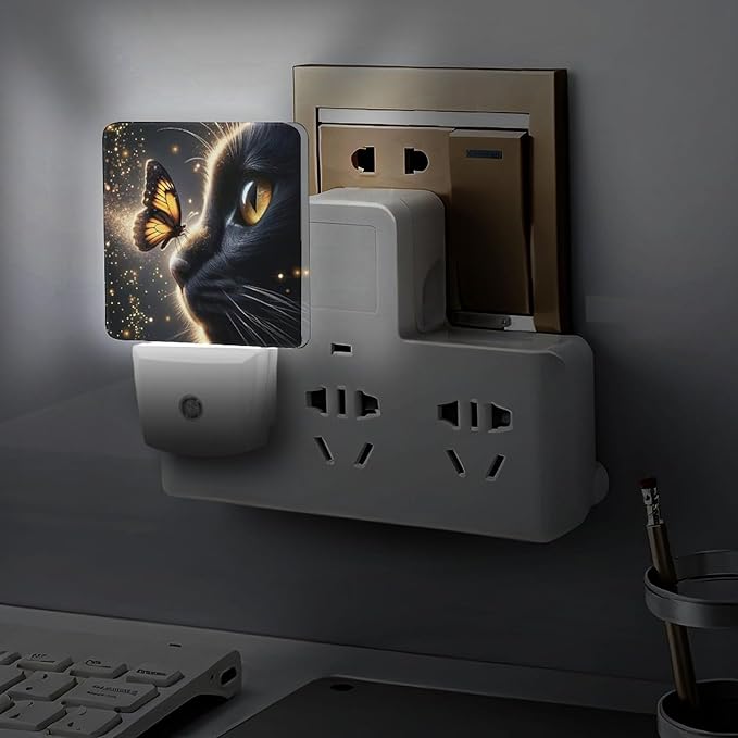 Cat Butterfly Night Light, Plug into Wall Decor Nightlights for Bedroom, Bathroom, Hallway, Kitchen, with Dusk to Dawn Light Auto Sensors LED Night Lights for Boys Girls Women Men Room Gifts