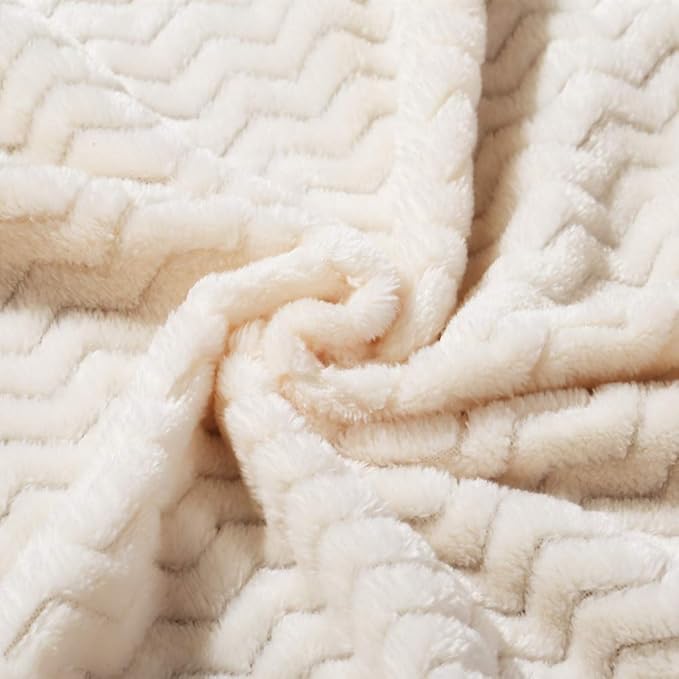 CREVENT 30''X40'' Soft Cozy Warm Baby Blankets for Boys Girls Solid Color - All Season Use - Newborn Essentials (Wave Ivory/White)