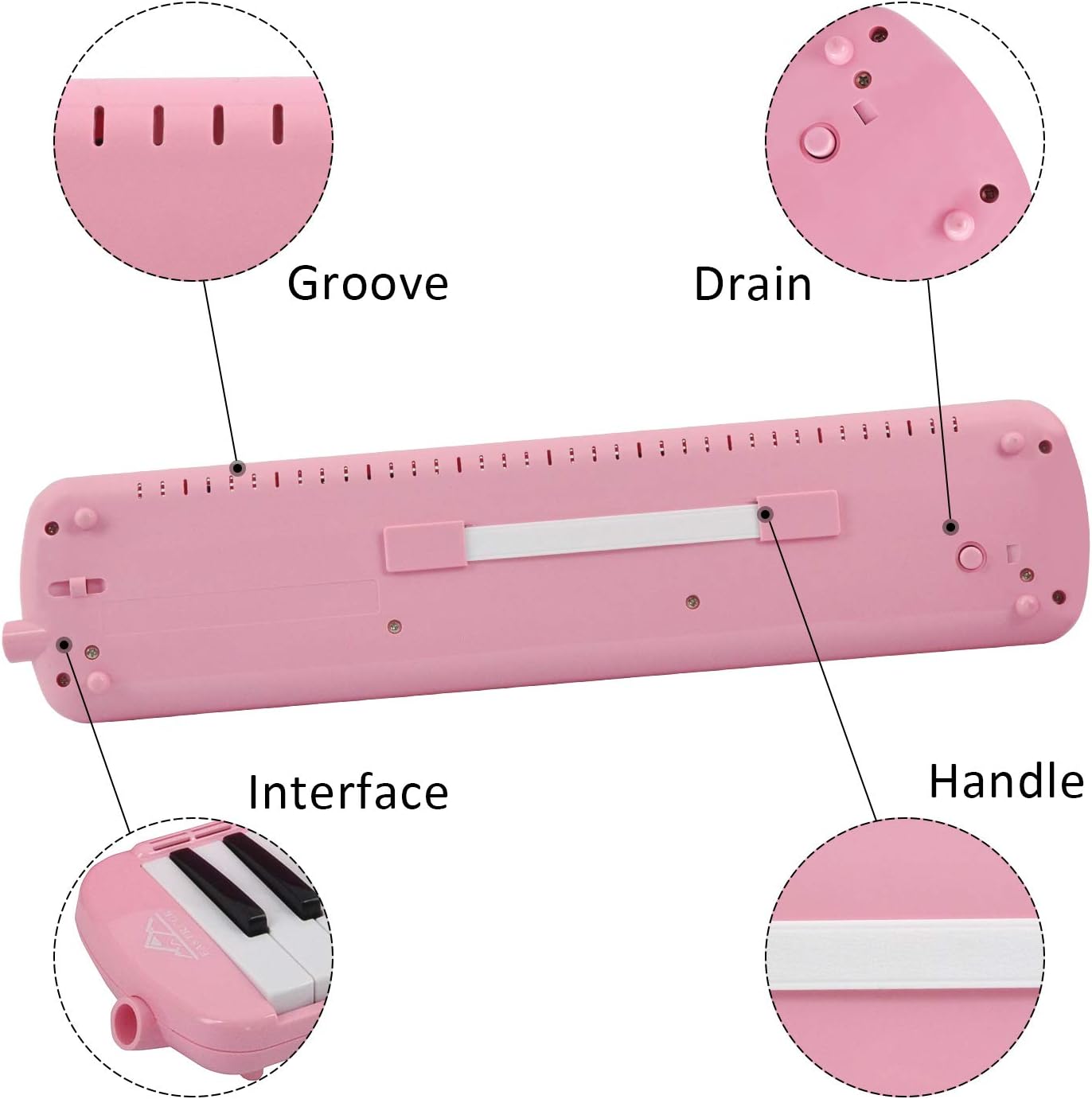 EastRock 37 Key Melodica Instrument Keyboard Soprano Piano Style with Mouthpiece Tube Sets and Carrying Bag for Kids Beginners Adults Gift Pink