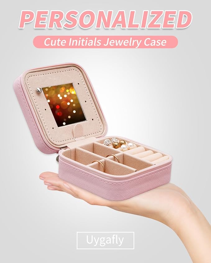 Travel Essentials for Women - Travel Accessories Travel Stuff,Mini Jewelry Organizer Jewelry Case for Traveling,Cute Personalized Jewelry Box,Birthday Gifts for Girls Women | Pink,E