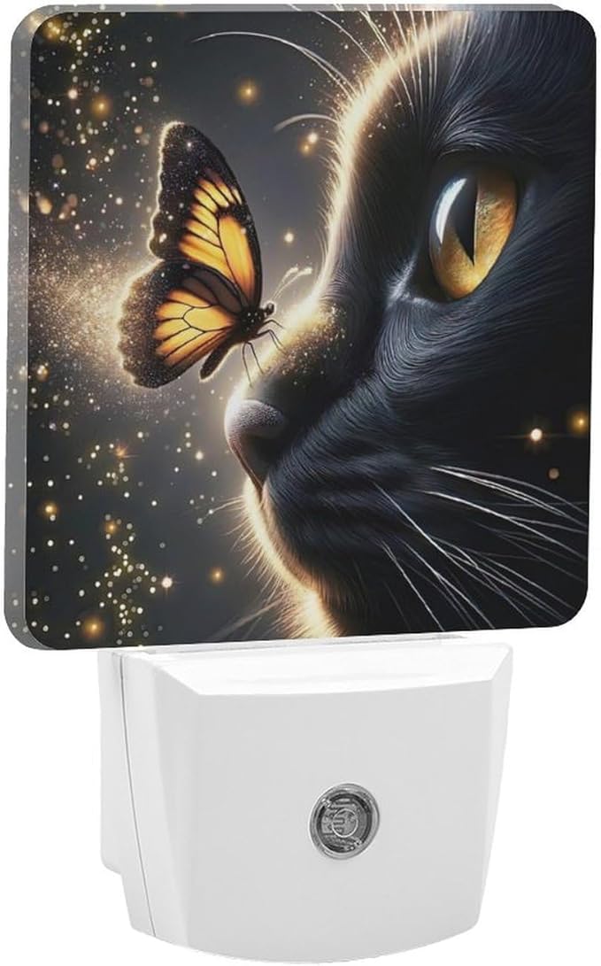 Cat Butterfly Night Light, Plug into Wall Decor Nightlights for Bedroom, Bathroom, Hallway, Kitchen, with Dusk to Dawn Light Auto Sensors LED Night Lights for Boys Girls Women Men Room Gifts