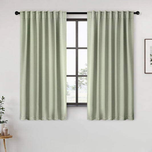 ANRODUO Back Tab Blackout Curtains for Bedroom Living Room, Rod Pocket Pinch Pleated Thermal Insulated Room Darkening Curtains 45 Inches Long 2 Panels, Sage Green, 42 x 45 Inch