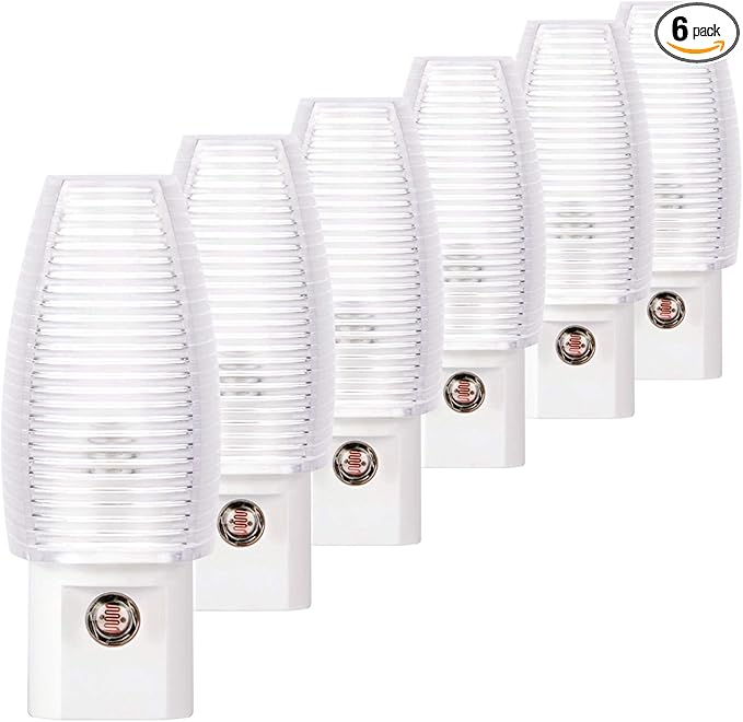 Emotionlite Plug in Night Light, Neutral White LED Nightlight, Dusk to Dawn Sensor, Kids, Nursery, Bedroom, Bathroom,Hallway, Stairs, Kitchen, 6 Pack