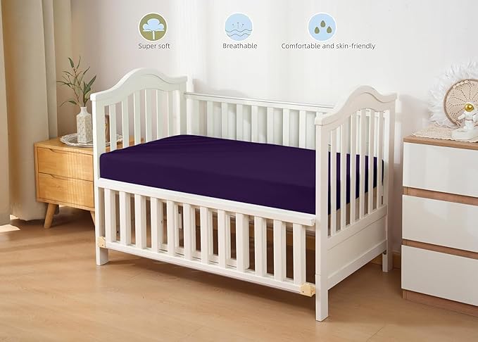 HBHLFZ Crib Sheets for Boys, Girls, 28x52 Inch Fitted Crib Sheet - 8 Inch Deep Pocketed Fixed Sheet - Soft and Comfortable Microfibre - Fits Standard cot and Toddler mattresses, Purple