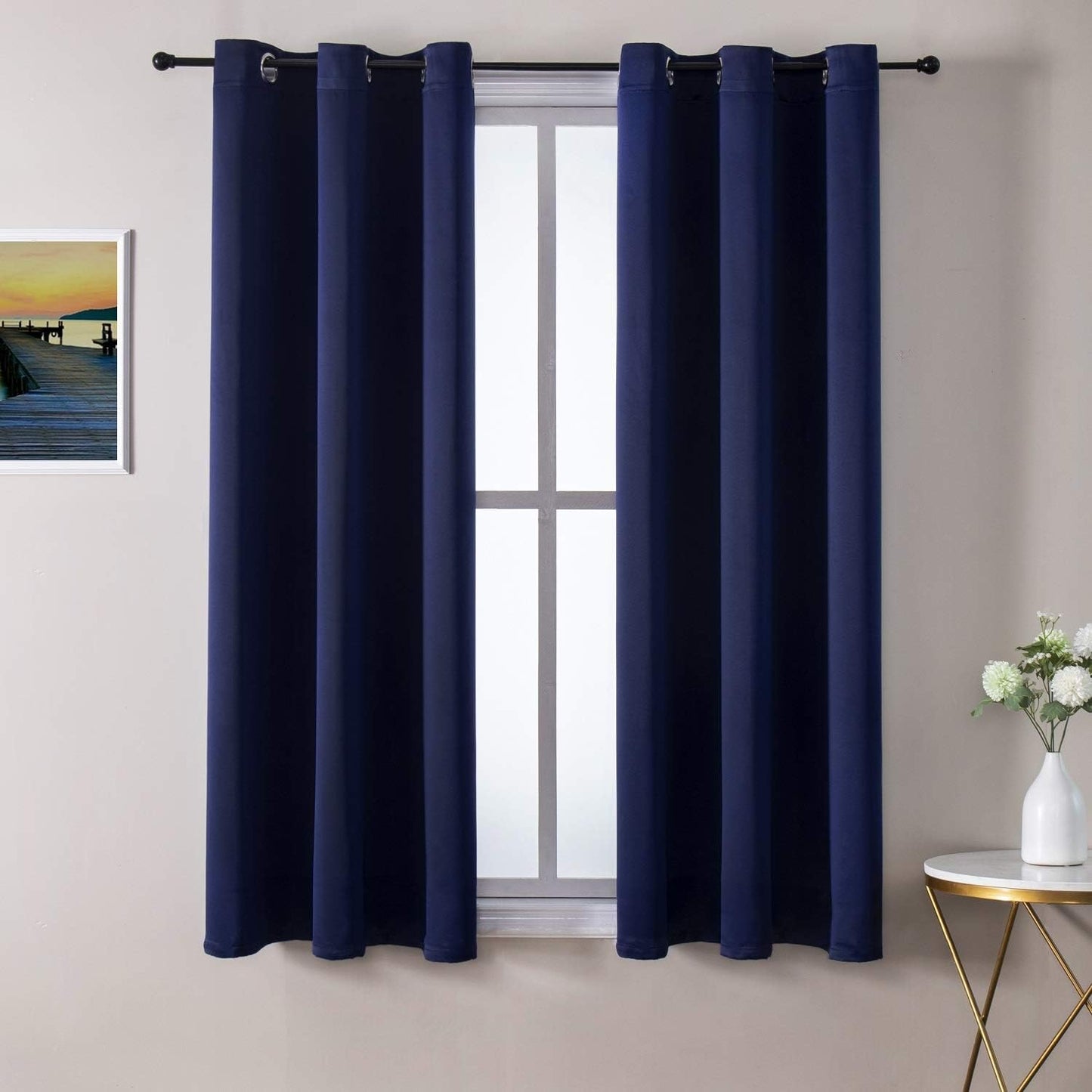 ChrisDowa Grommet Blackout Curtains for Bedroom and Living Room - 2 Panels Set Thermal Insulated Room Darkening Curtains (Navy Blue, 38W x 54L)