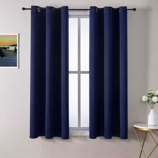 ChrisDowa Grommet Blackout Curtains for Bedroom and Living Room - 2 Panels Set Thermal Insulated Room Darkening Curtains (Navy Blue, 38W x 54L)