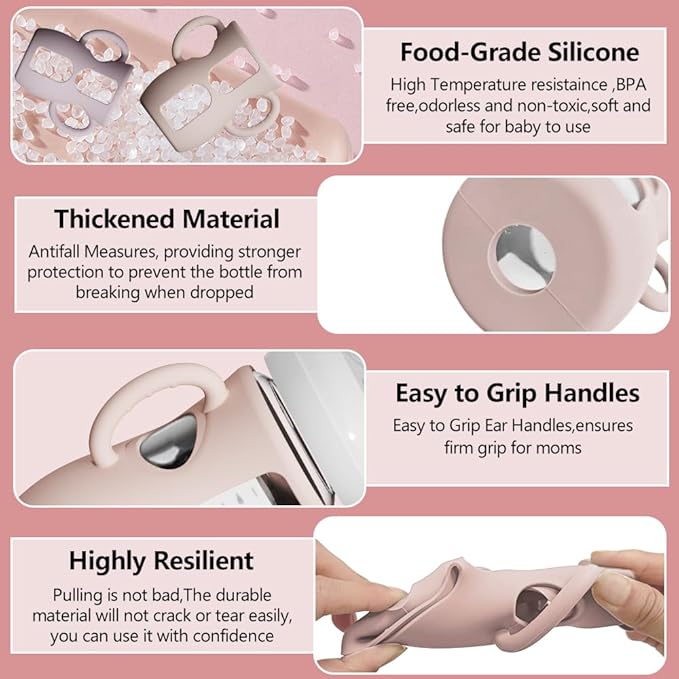 4 Pack Silicone Sleeves for Avent Natural Glass Bottles, Anti Breakage Baby Bottle Protector with Easy-Grip Handle, Compatible Philips Avent Glass Natural Bottle 8 oz, Not for Infant Use