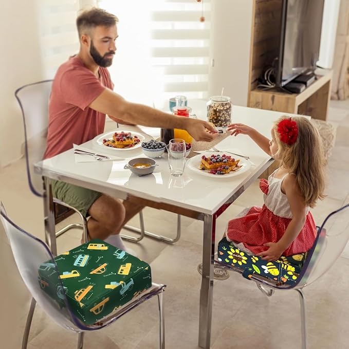 Toddler Booster Seat for Dining Table, Portable Booster Seat for Kitchen Chair, 4 Inch High-Density Foam Cushion with Adjustable Safety Straps and Non-Slip Bottom, Perfect for Kids Travel and Daily