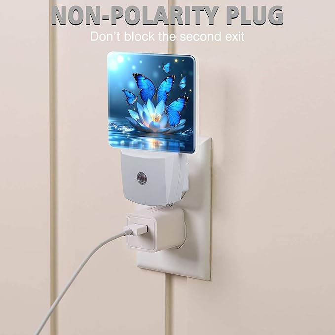 Lotus Night Light Plug into Wall with Dusk to Dawn Light Sensors Water Lily in Pond Butterfly Floral Night Light LED Lamp for Bedroom Hallway Home Wall Decor Nightlight for Girls Boys Men Women