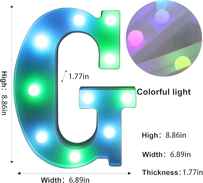 Foaky Colorful LED Letter Lights with Remote,Marquee Light Up Letters Sign for Night Light Wedding/Birthday Party Battery Powered Christmas Lamp Home Bar Decoration(G)