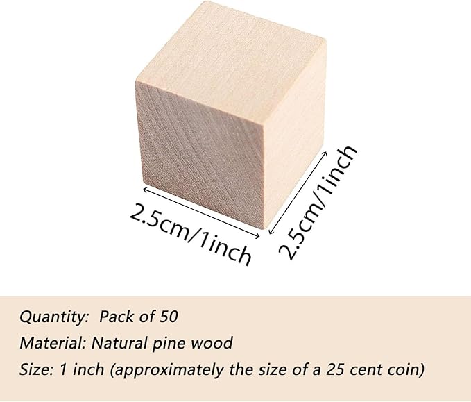 1 Inch Wood Blocks for Crafts, Unfinished Wood Cubes, Natural Blank Square Wooden Blocks, Wooden Cubes for Arts Crafts DIY Projects（1 * 1 * 1 inch，50Pcs）