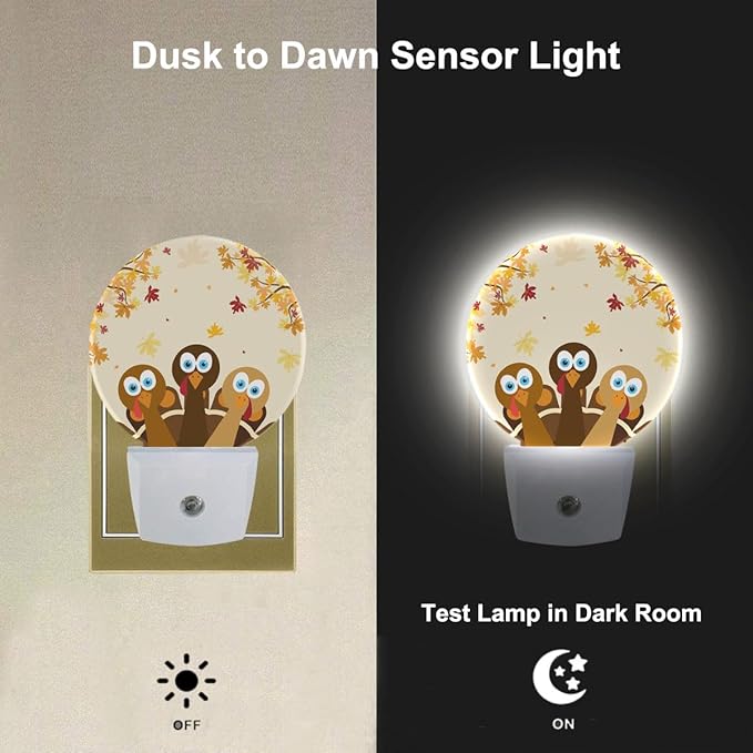 EKOBLA Thanksgiving Day Turkey Nightlight Autumn Red Maple Leaf LED Night Light Plug into Wall with Dusk to Dawn Light Sensor for Bedroom Living Room Kitchen