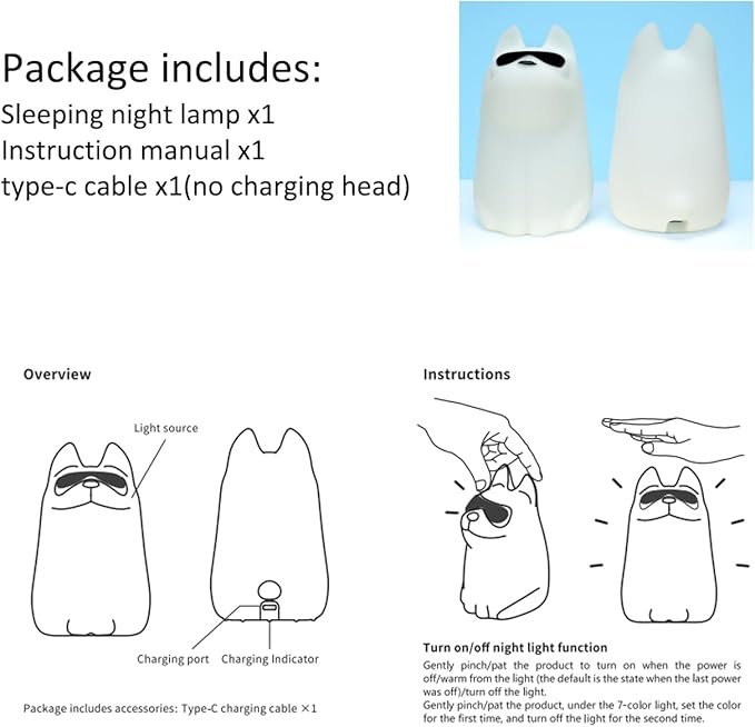 Cute Dog Night Light, 7 Colors Want Want Nightlight, LED Bedside Lamp, Touch-Sensitive for Bedroom, Living Room,Dorm Room Decor for Christmas Gift Baby Kids Girls Teens