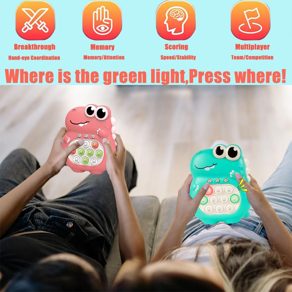 POP Toy Fast Push Game, Fidget Toys for Kids 8-12, Light up Quick Push Bubble Game, Toys for Ages 3 4 5-7 8 9 Year Old Girls and Boys, Birthday for Teen/Adult/Child (Dino Green)