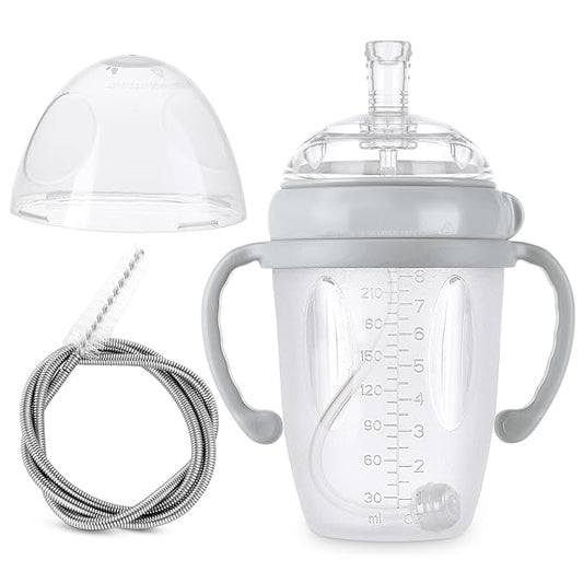 haakaa Weighted Straw Sippy Cup for 6+ Month Old, Silicone Weighted Straw Cup Milk Sippy Cup Baby Water Bottle with Straw Brush (Grey, 8oz./250ml)