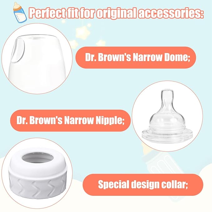 4pcs Bottle Nipple Collars Rings, Compatible with Dr. Brown's Narrow Plastic & Glass Bottles Bottles 4oz & 8oz No Leak or Spills Replacement Bottle Nipple Ring Collars Baby Feeding Accessories