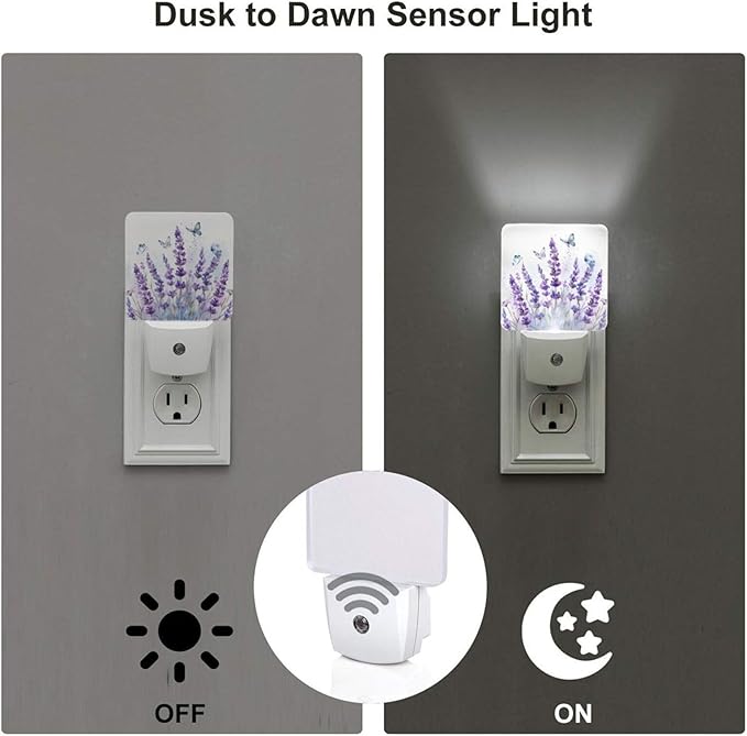 Led Night Light, Lanvender Butterfly Decorative Plug in Nightlights,with Smart Auto Dusk to Dawn Night Light for Bedroom, Kitchen, Nursery, Bathroom