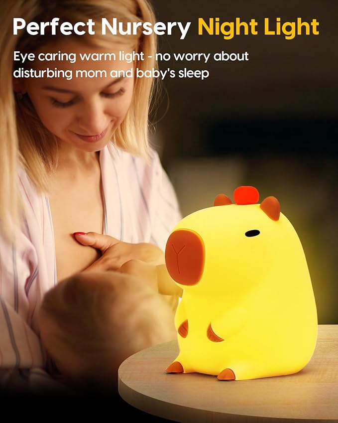 Amaredom Capybara Night Light, Cute Capybara Lamp, Silicone Dimmable Nursery Nightlight, Rechargeable LED Bedside Lamp with 20 Minutes Timer & Tap Control Baby Girls Women Bedrooms, Living Room