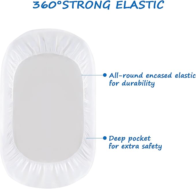 Bassinet Sheet 2 Pack Cotton Fitted Sheets Set for Oval Rectangle Hourglass Bassinet Mattress and Moses Baskets, Super Soft and Breathable Cover for Baby Girl Boy 32''x16''x4'', White