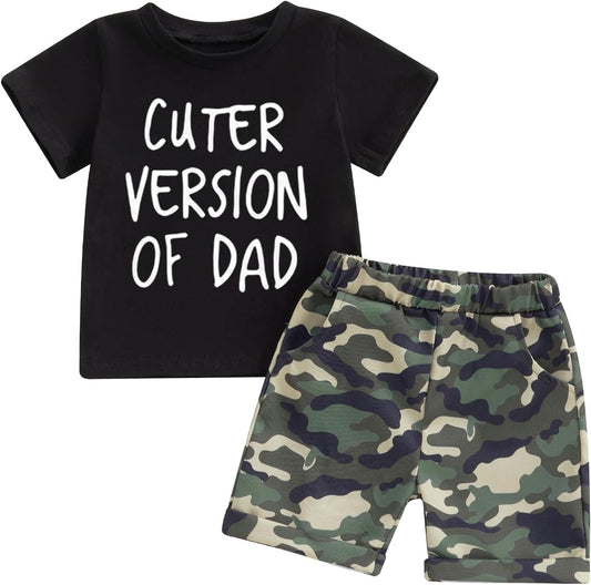 wdehow Toddler Kids Baby Boy Summer Clothes Sets 1T 2T 3T 4T 5T Letter Print Short Sleeve Tops Camouflage Shorts Outfits