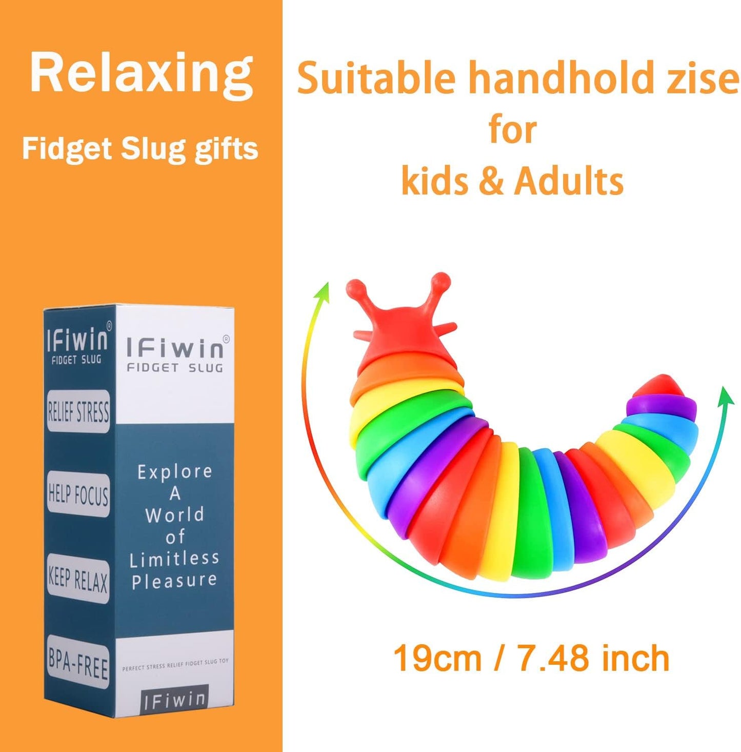 IFiwin Fidget Slug, Sensory Slug Fidget Toys for Autistic Kids & Adults, Autism Sensory Toys, Stress Toys, Toddler Toys, Birthday Gifts for Kids Aged 3+, Exercise Wrist & Stress Relief, ADHD Toys