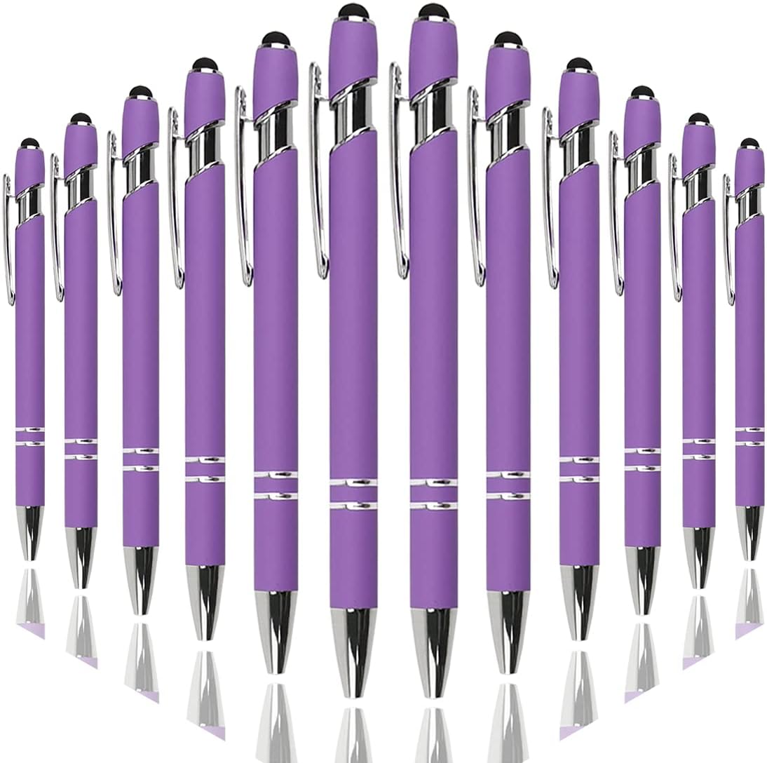 Ballpoint Pen with Stylus Tip, Soft Touch Click Metal Pen, 1.0mm Medium Point, Black Ink, 12 Count(Purple)