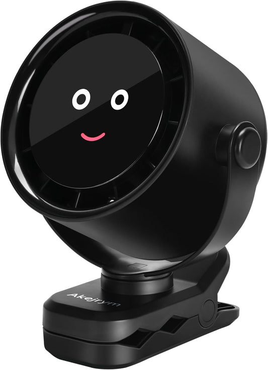 Clip on Fan for Bed, Portable Fan for Travel, 360° Rotate Battery Operated Personal Fan, Air Turbo Tech & Digital display, stroller fan with 5 Speeds, For Home Office Stroller Camping - Black