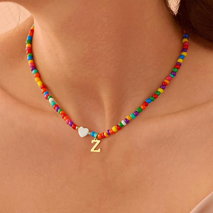 Colorful Initial Necklaces for Girls Women Kids - Teen Girls Gifts Trendy Beaded Initial Necklace Dainty Letter Gifts Choker Necklace for Girl Jewelry