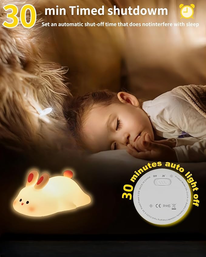 Big Face Rabbit Night Light, Cute Bunny Gifts, Silicone Squishy Rabbit Lamp, Rechargeable Dimmable Animal Nightlight, Baby Night Light for Nursery Breastfeeding Bedroom Living Room