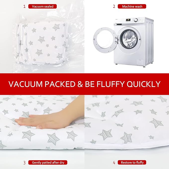 Kids Pop Up Tent with Anti Slip Bottom, Round Play Mat for Baby, D=40'' Indoor Playhouses Quilted Mat, Round Area Rug for Toddlers and Kids Nursery Room Decor, White Star