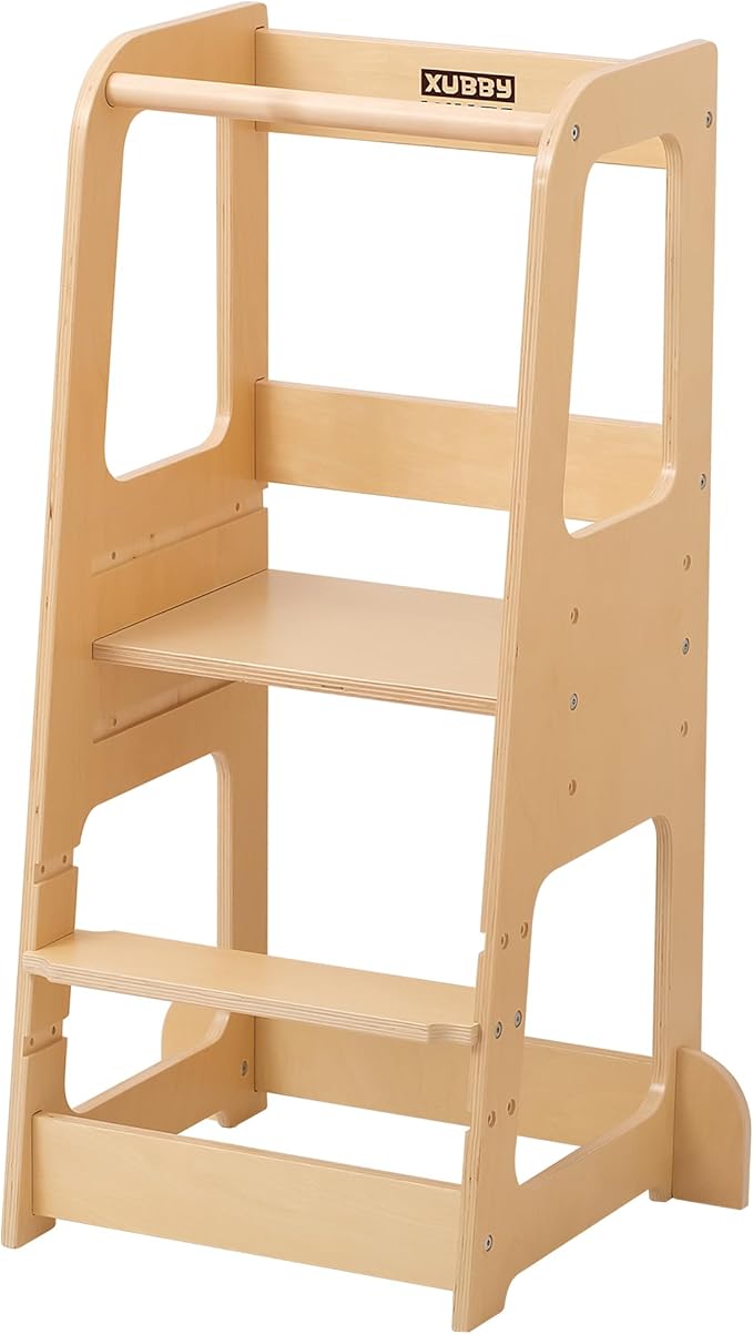 Toddler Kitchen Helper Tower for Ages 1–6 – 3-Level Adjustable Learning Tower with Safety Design, Toddler Standing Tower & Kitchen Helper Stool, CPC Certified, Natural