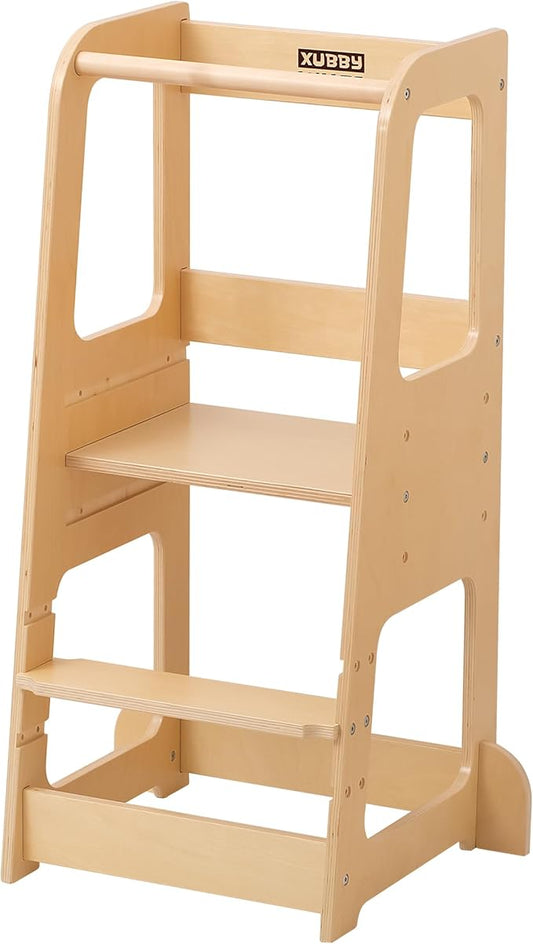 Toddler Kitchen Helper Tower for Ages 1–6 – 3-Level Adjustable Learning Tower with Safety Design, Toddler Standing Tower & Kitchen Helper Stool, CPC Certified, Natural