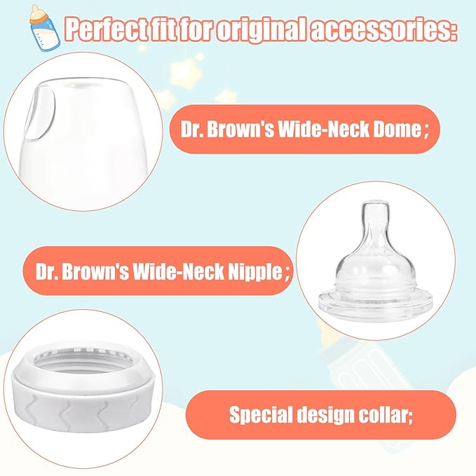 4pcs Bottle Nipple Collars Rings, Compatible with Dr. Brown's Wide Plastic & Glass Bottles Bottles 5oz & 9oz No Leak or Spills Replacement Bottle Nipple Ring Collars Baby Feeding Accessories