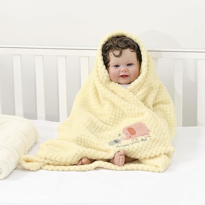 CREVENT 30''X40'' Cute Cozy Fluffy Warm Baby Blanket for Girls Infants Toddlers' Bedding Crib Cot Stroller, Baby Shower Birthday Newborn's Gift - Ivory Elephant 75X100cm
