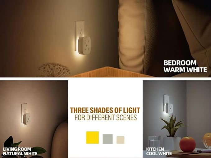 Three Color Temperature Dimmable Night Light Plug in Wall, with Auto Dusk to Dawn Sensor, Plug in Night Light, LED, Kids, Adult, Bedroom, Hallway, Bathroom,Kitchen, Stairways(2 Pack)