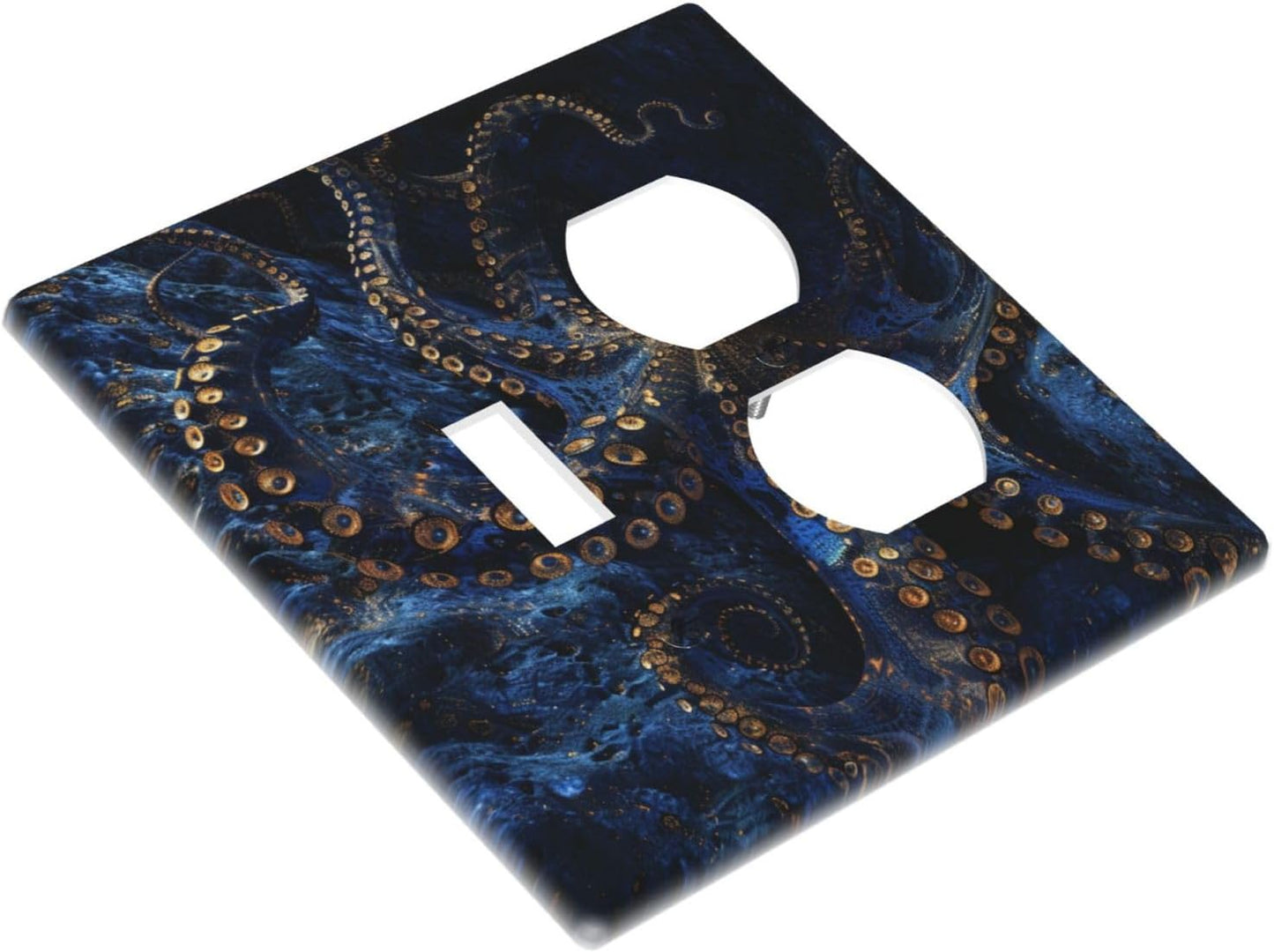 Decorative Outlet Covers Horror Night Blue Ocean Evil Octopus 2 Gang Wall Plate Cover Single Toggle Duplex Combo Two Switch Light Switch Cover Plate Jumbo Dual GFCI Faceplate