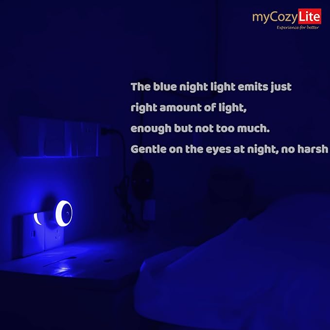 Blue LED Night Light, Plug in, Dusk to Dawn Smart Sensor, Small Round Nightlight, Energy Saving, Night light Plug into Wall for Bathroom, Kitchen, Bedroom, Hallway, Stairway, Travel, 2 Pack