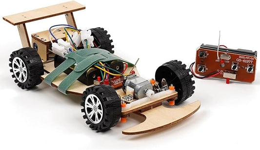 Wooden Wireless Remote Control F1 Racing Car Science Kit to Build (Green), STEM Project for Kids Aged 8 9 10 11 12 13, Science Building Kit Gift for Boys and Girls
