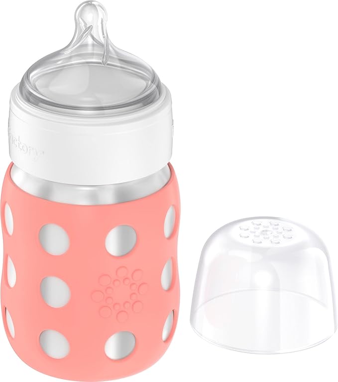 Lifefactory 8-Ounce Stainless-Steel Vacuum-Insulated Wide-Neck Baby Bottle with Stage 2 Nipple (3-6 Months) Cantaloupe (LS2211WCA4)