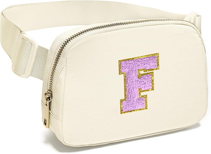 Gitus Gifts for 8 9 10 11 12 Year Old Girls Belt Bag Fanny Pack Crossbody Bags with Initial Letter Patch Cute Stuff Birthday Gifts for Teen Girls Women Personalized Trend Stuff (Ivory-F)